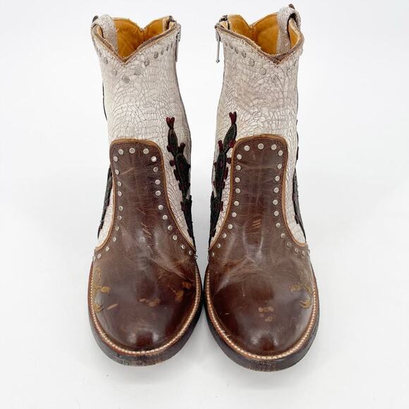 Old Gringo Galena Route 66 Women’s 6.5 Brown Cream Cactus Ankle Cowgirl Boots - Picture 5 of 13